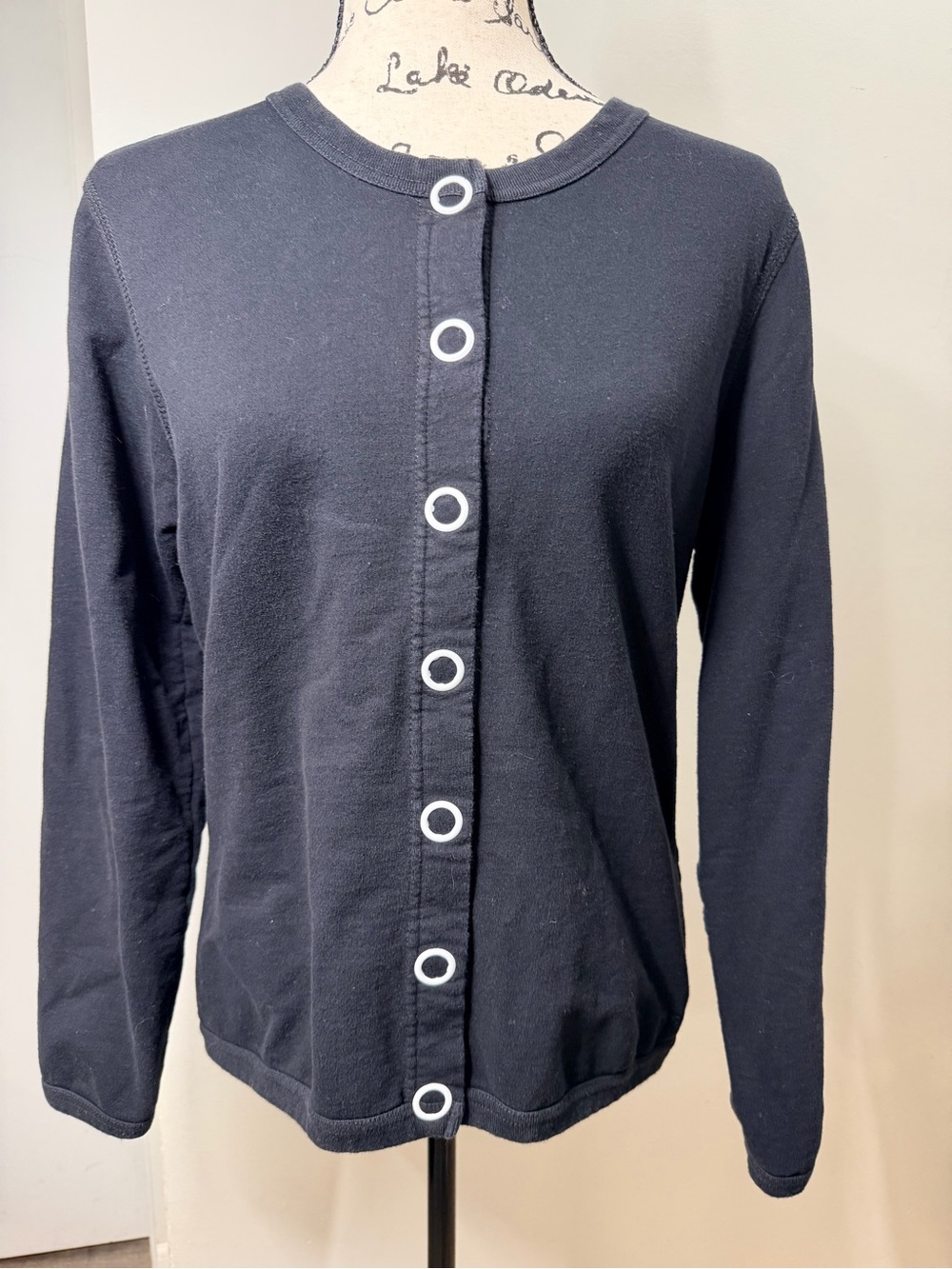 Three Hearts Black Cotton Ring Snap Cardigan Jacket Size L Monochrome Y2K